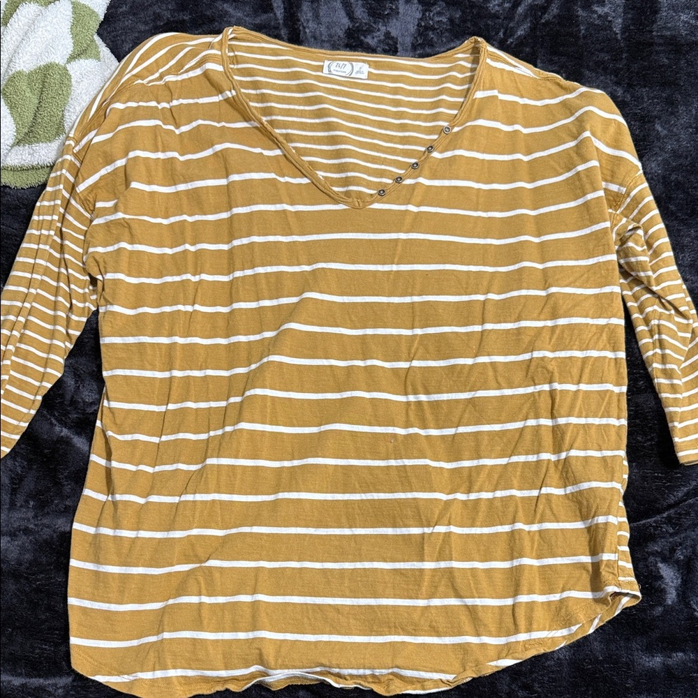 Maurices Mustard and White Striped Long Sleeve Top
